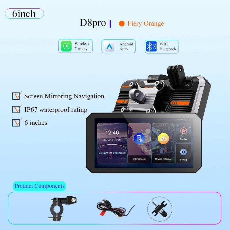 Gallop Sprite 6 inch Motorcycle GPS Navigation Wireless CarPlay Android Auto DVR Drive Recorder Portable Moto Monitor IPX7