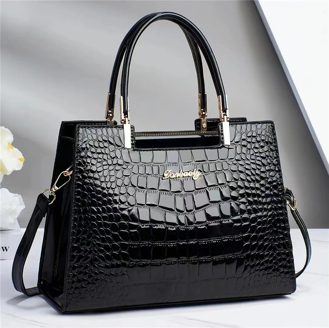 Luxury Bright Leather Ladies HandBags High-end Crocodile  Messenger Bags Boston Ladies Shopping Shoulder Tote Bags Crossbody Bag