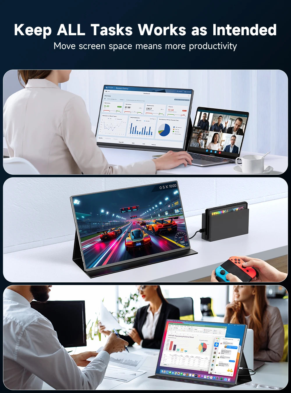 UPERFECT 16" 1200Nits Portable Gaming Monitor 4K IPS Laptop Screen 3840x2400 Travel Office Computer PC Display For Phone Switch