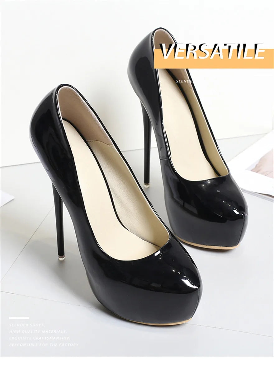 Big Size 35-47 Patent Leather Red Wedding Shoes 2025 Women Round Toe Super High Heels 16cm Pumps Sexy Platform Party Shoes Woman
