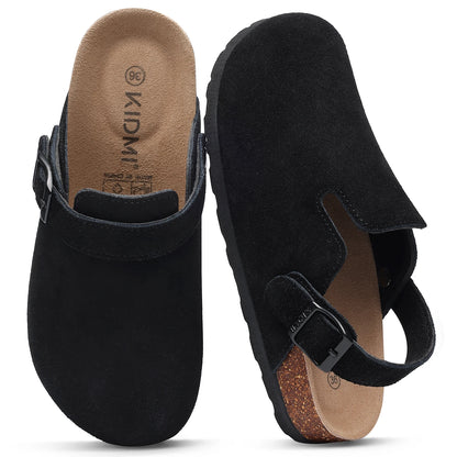 Kidmi New Cow Suede Women's Potato Shoes With Adjustable Strap Cork Insole Mules Outdoor Unisex Clogs Slippers With Arch Support