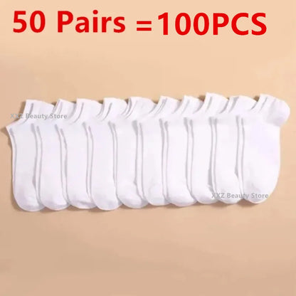 50/100 Pairs Solid Color Breathable ﻿Sock Women Men Boat Socks Invisible Low Cut Non-slip Summer No-show Ankle Socks Wholesale