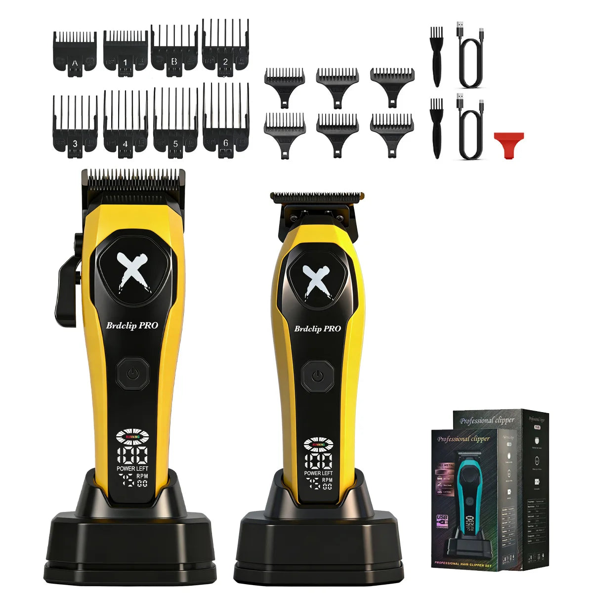 Professional BRDCLIP Barber Cordless Hair Clipper Kit DLC Ceramic Moving Blade Trimmer 75000RPM Grooming Tool Brushless Motor