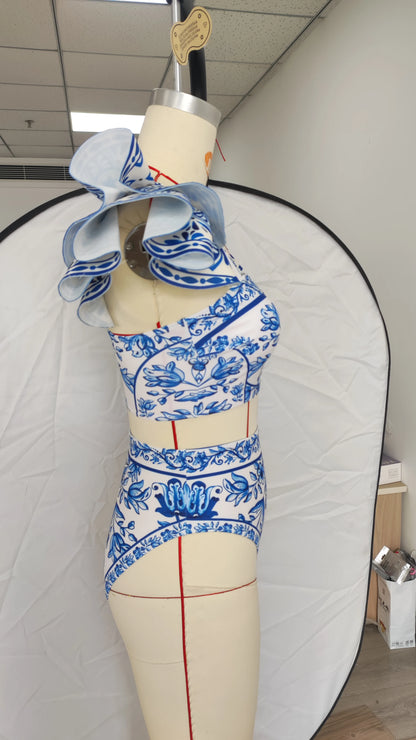 2026 New Sexy Ruffle Bikini Set Printed Brazilian Biquini Women Swimwear Skirt Bathing Suit Girls Summer Beachwear Dress