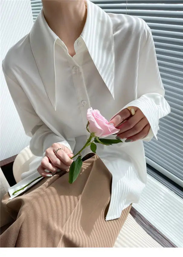 Spring Autumn New Elegant Long Sleeve Loose Shirt Tops Solid Color All-match Fashion Blouse Temperament Korean Women Clothing