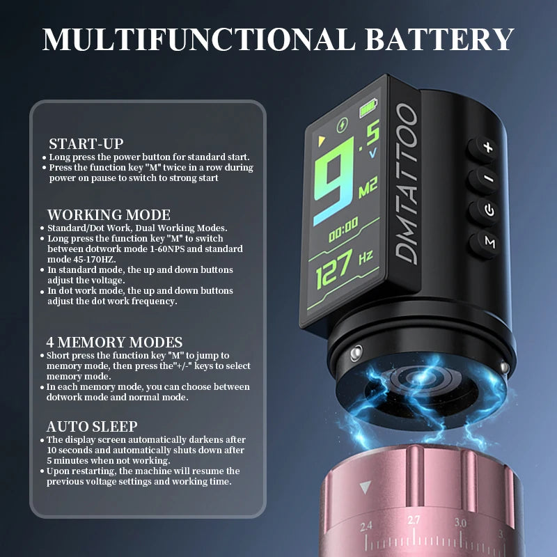 DM Venom 2.4-4.2MM Stroke Wireless Tattoo Machine LED Large Touch Screen 2300mAh Battery Suitable for Permanent Body Art