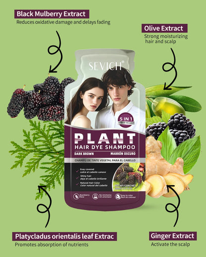 Pure Natural Herbal Black Hair Dye Shampoo for Women&Men 5 In 1 Bubble Plant Hair Color Shampoofor Gray Hair Non-irritating