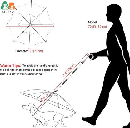ATUBAN Dog Umbrella with Leash for Small Pets, Umbrella for Dogs Fits 20” Back Length Pets,J-Shape Handle,Clear Umbrella Surface