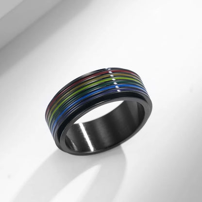 Rainbow Color Anxiety Rings For Women Men Stainless Steel Rotate Freely Fidget Spinning LGBT Pride Ring Accessories Jewelry