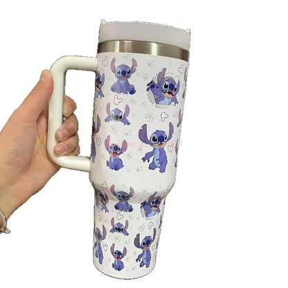 Stitch And Angel Stainless Steel Tumbler Cartoon Comic Thermal Mug With Straws And Lid 40oz Mugs Cup Cold And Hot Water Bottle