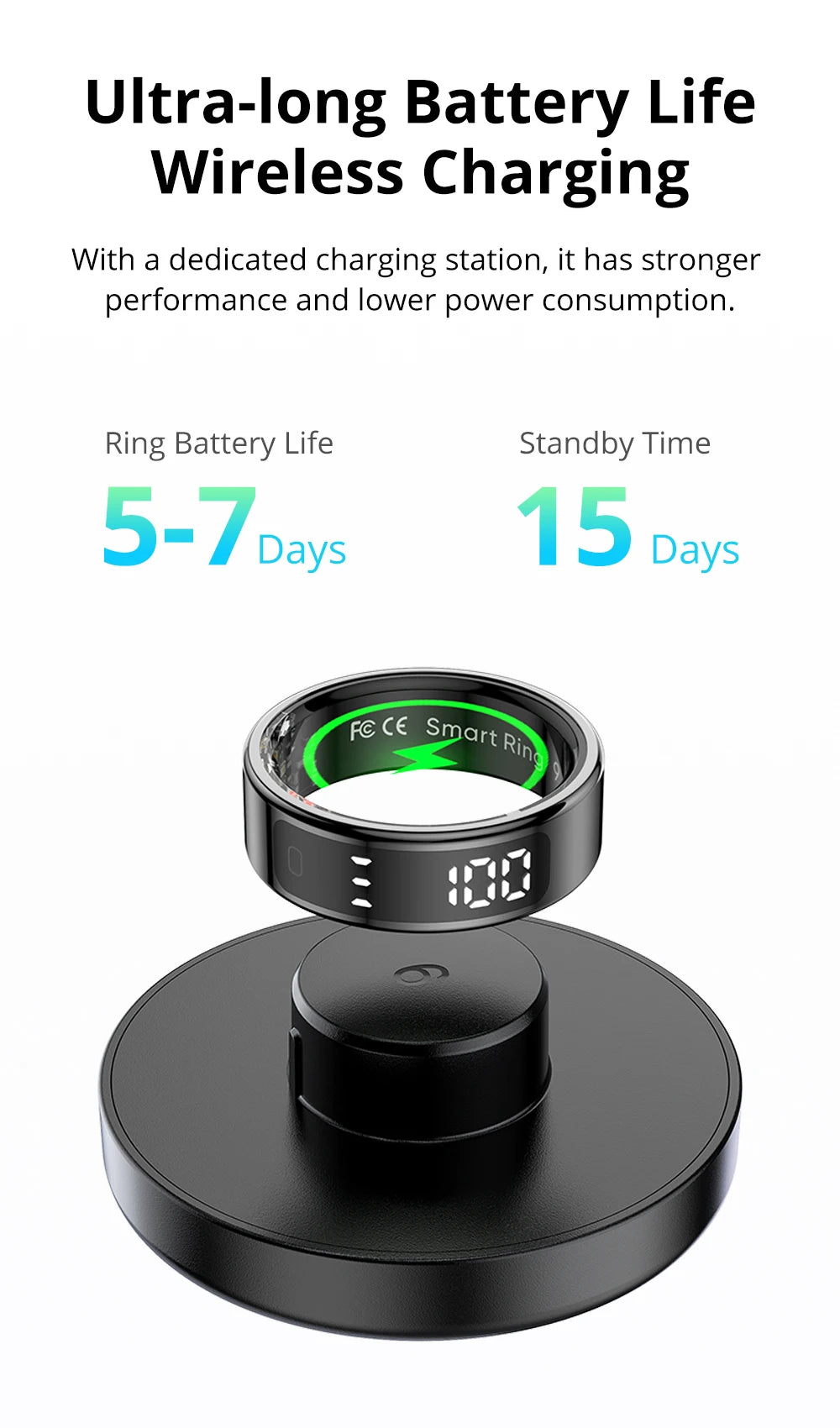 2026 COLMI R12 Smart Ring with Display Screen and Touch, Wireless Charging, Health Manager, 5 ATM Waterproof For Men Women