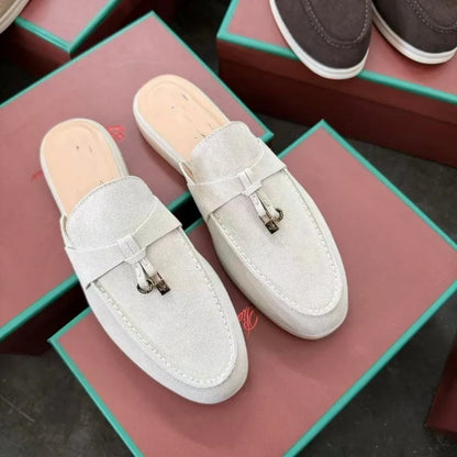 2026 New Luxury Women Loafers Closed Toe Flat Slippers Comfort Soft Moccasin Slip On Half Slide Casual Outdoor Walking Shoes Y2k