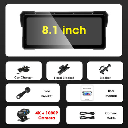 7/8.1'' 4K&1080P Motorcycle DVR GPS Navigation Wireless CarPlay Android Auto Screen Digital Motorbike Dashboard Moto Accessories
