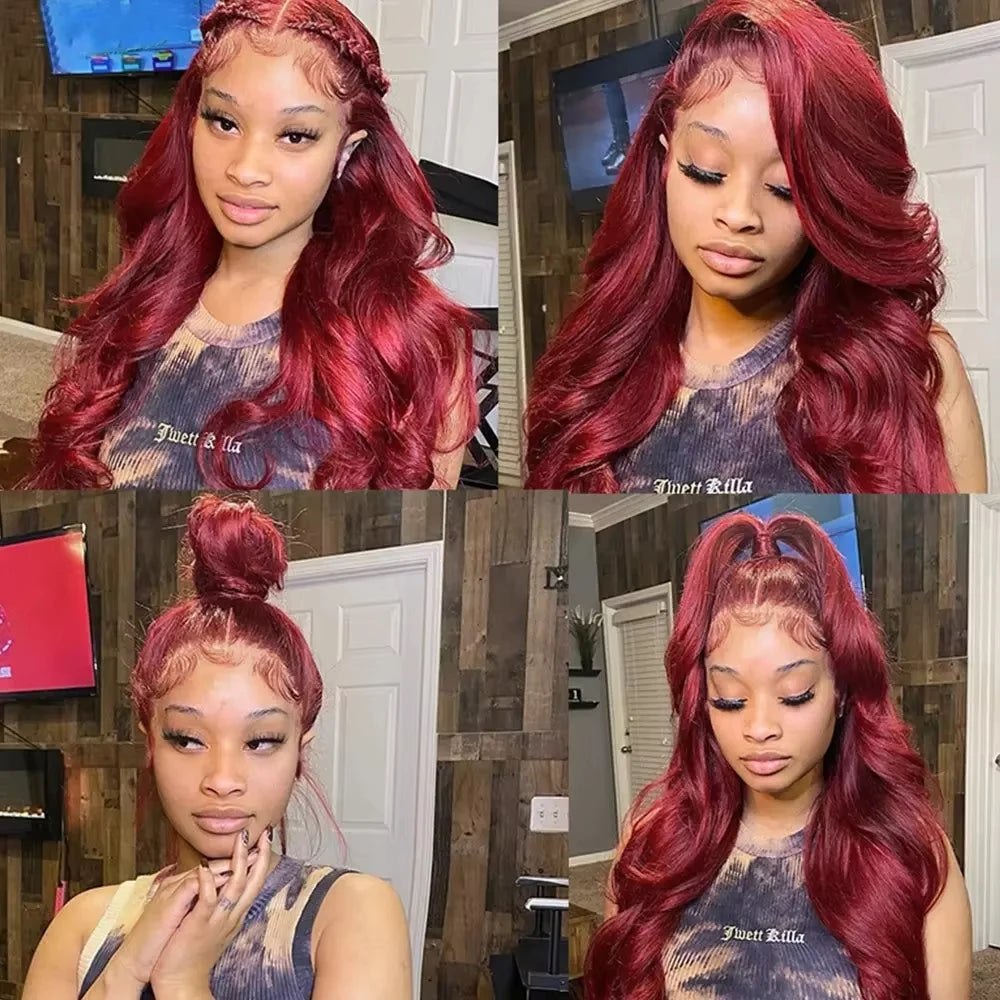250 Density 99J Burgundy 13x6 Hd Lace Frontal Human Hair Wig Brazilian Hair 30 Inch Colored Body Wave Human Hair Wigs For Women