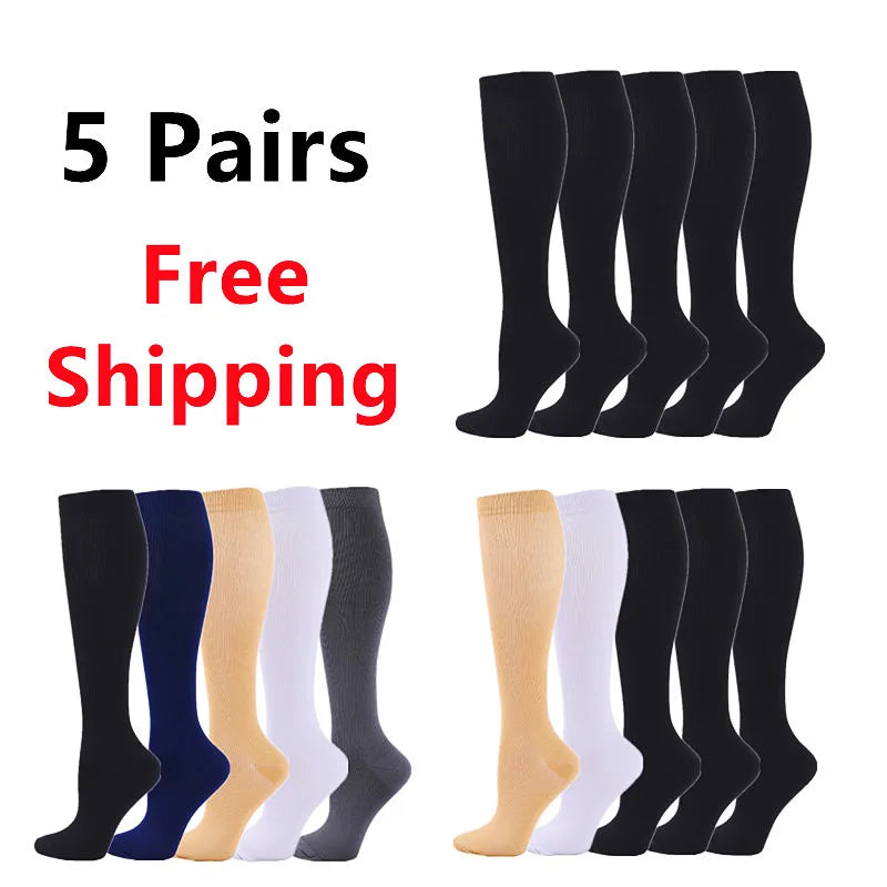 3/6/7 Pairs Compression Socks Women Medical Edema Running Socks Men Knee Length Cycling Socks  Football Basketball Outdoor trave