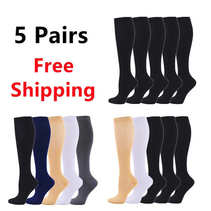 3/6/7 Pairs Compression Socks Women Medical Edema Running Socks Men Knee Length Cycling Socks  Football Basketball Outdoor trave