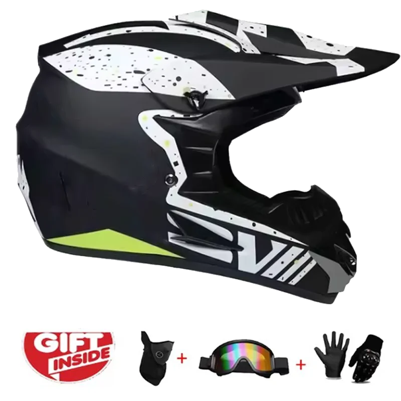 Kids Motocross Helmet Full-Face Kit - DOT & ECE Certified Motorcycle Helmet + Off-Road Goggles + Protective Gloves