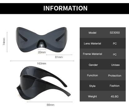 Protective Glasses New Oversized Y2K Punk Rimless Sunglasses Women Men Brand Designer Hip Hop Sport One Piece Sun Glasses Shades