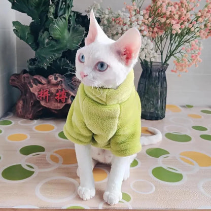 Soft Warm High Neck Fleece Pet Cat Hoodie Kitten Coat Sphynx Clothing without Hat for Cats Autumn Winter Pet Clothes Outfits