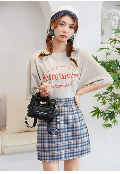Bright Leather Kelly Bag - Printed Shoulder Crossbody Purse, Women's Easy-to-Match Fashion Handbag