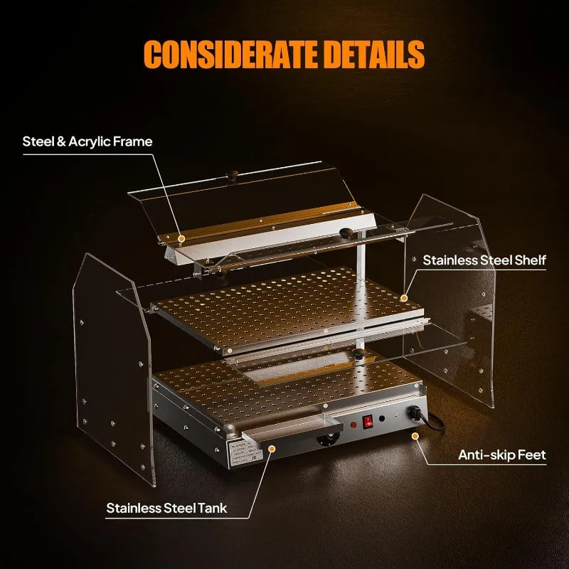 Commercial Food Warmer Display Pizza Warmer, 2-Tier Electric Countertop Food Warmer With LED Acrylic Door Removable