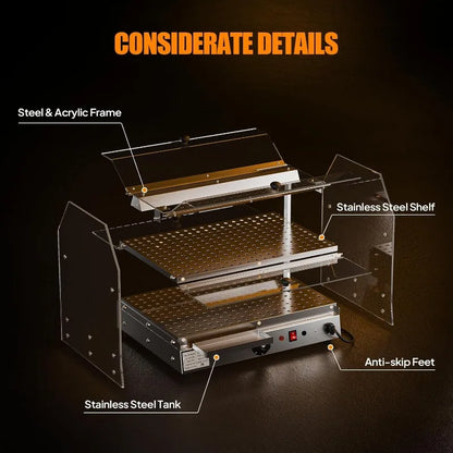 Commercial Food Warmer Display Pizza Warmer, 2-Tier Electric Countertop Food Warmer With LED Acrylic Door Removable