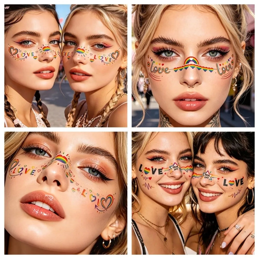 Waterproof Rainbow Freckles Face Tattoo Facial Art Disposable Face Temporary Tattoos Long Lasting Makeup Stickers Pride Month