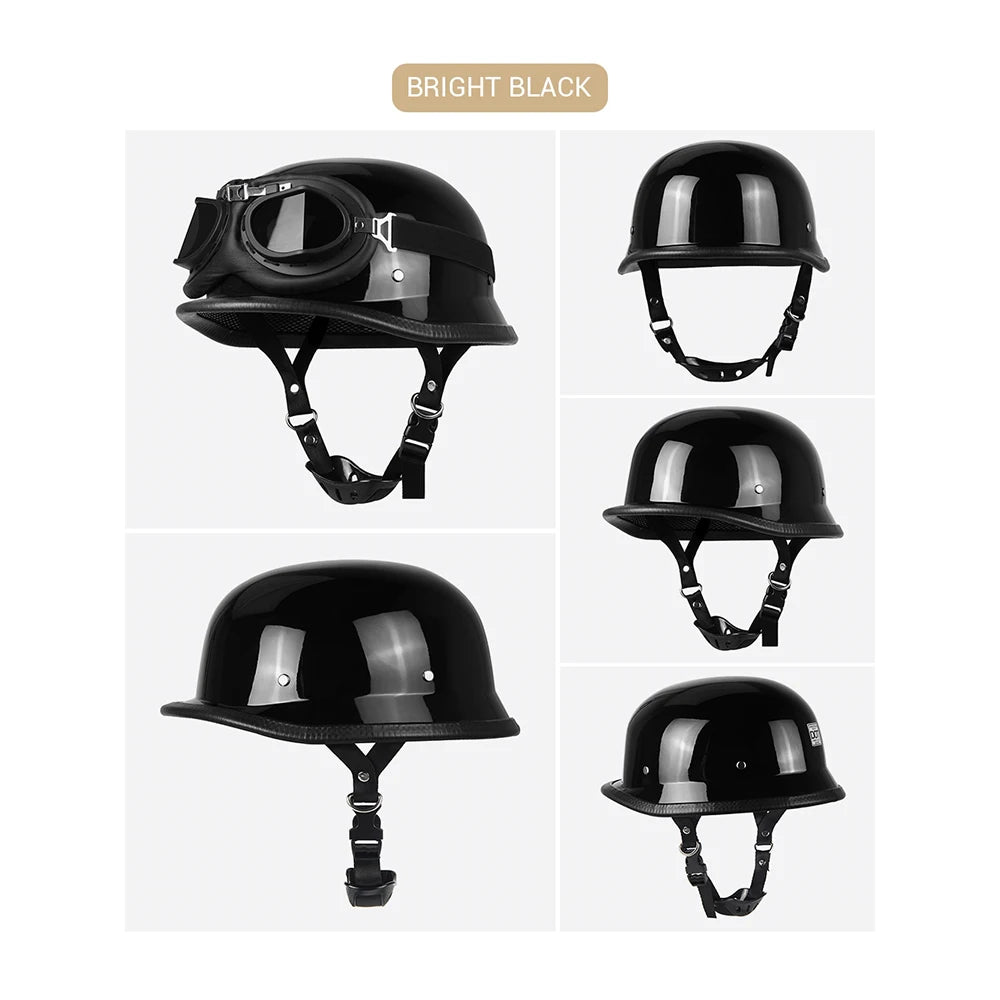 Motorcycle Helmet German Leather Style Pilot Motorcycle Open Face Retro Half Helmet Cruise Chopper Biker DOT Certification S-XXL