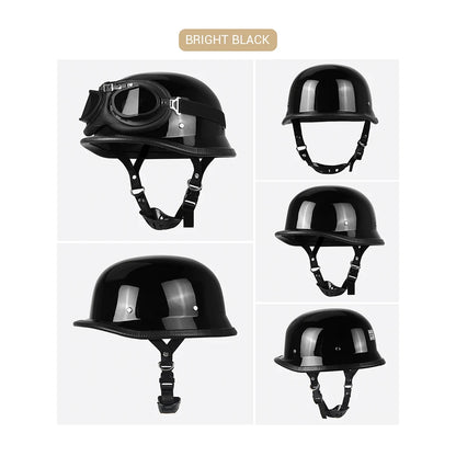 Motorcycle Helmet German Leather Style Pilot Motorcycle Open Face Retro Half Helmet Cruise Chopper Biker DOT Certification S-XXL
