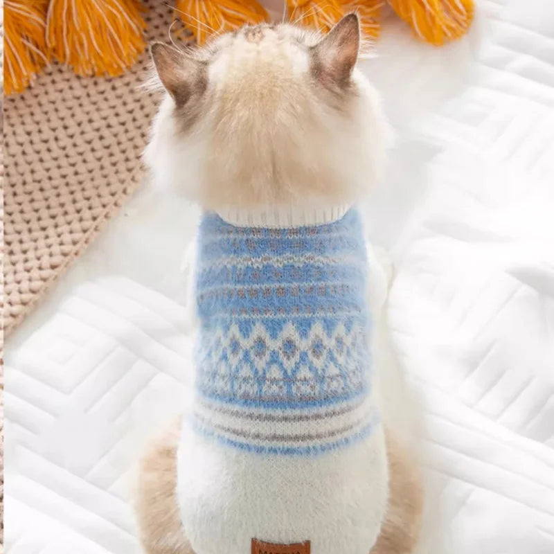 Fashion Plaid Dog Sweater Winter Warm Dog Clothes Cute Simple Puppy Knitted Pullovers Warm Soft Cat Sweaters Bichon Pet Costumes