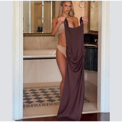 Sexy Square-neck Halter Mini Dress Women Pleated Sleeveless Backless High Waist Bodycon Dresses 2026 New Summer Lady Party Robes