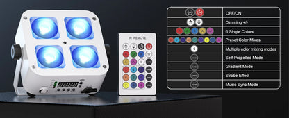 Fieryzeal 4PCS Rechargeable Par Light 5200mAh APP Control LED Uplight Stage Light DMX 4X10W RGBWA+UV LED Par Light for DJ Party