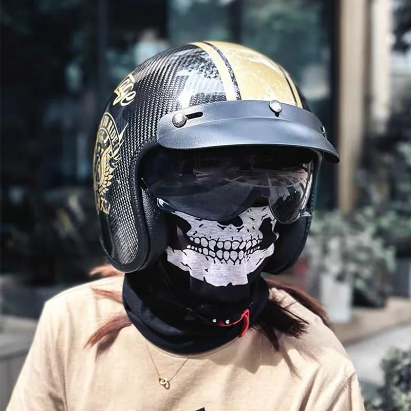 Durability 3K Carbon Fiber Black Gold Open Face Electric motorcycle Helmet for Man Woman DOT-Approved Enhance Riding Experience
