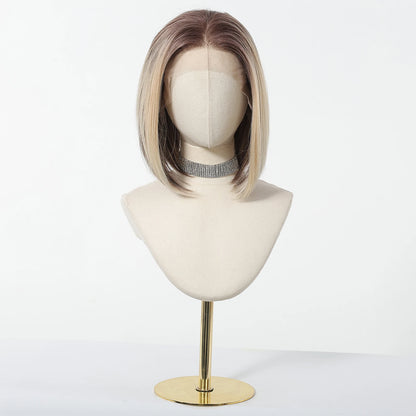 13*6 HD Transparent Lace Front Wigs Natural Hairline Short Straight Synthetic Wigs For Women Daily Party Brown Mixed Blonde Wigs