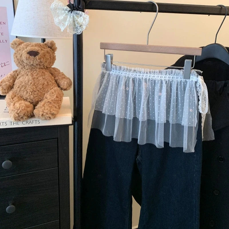 French Lace Up Short Fart Curtain Skirt Spring Layered Skirt INS Women Wrap Skirt Bandage Dress Apron Curtain Expansion Skirt