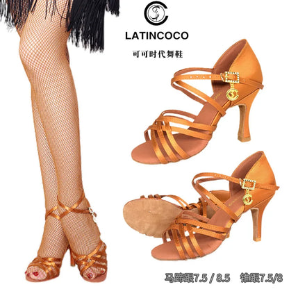 SW Latin Dance Premium Elegant Professional Women's Medium High Heel Soft Sole Ballroom Competition Dance Shoes for Practice