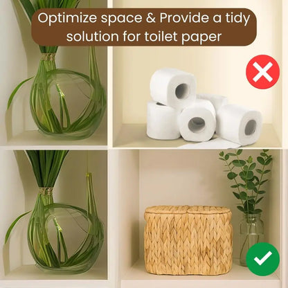 Paper Basket with Lid, Woven Natural Water Hyacinth Toilet Paper Storage, Papers Container for 4 Mega Rolls, Storage Holder with