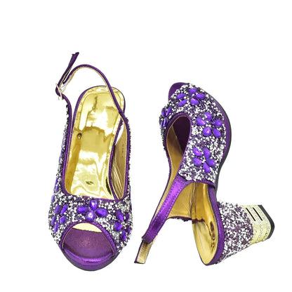 New Arrival Nigerian Party Shoes with Bag Set Decorated with Rhinestone Shoes for Women 2026 Designer Luxury Wedding Shoes Bride