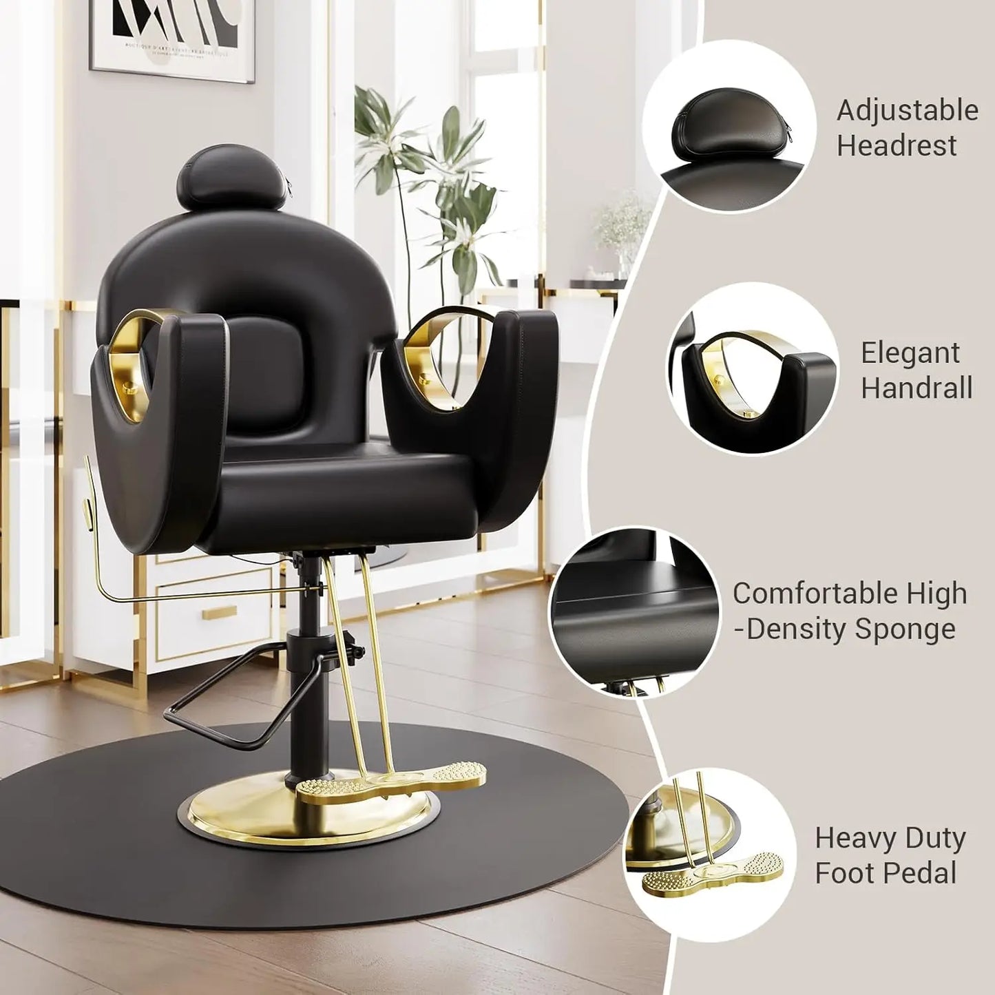 Reclining Barber Salon Chair 360°Swivel Barber Chair with Heavy Duty Hydraulic Pump for Spa Shampoo Hair Stylist Barbershop Home