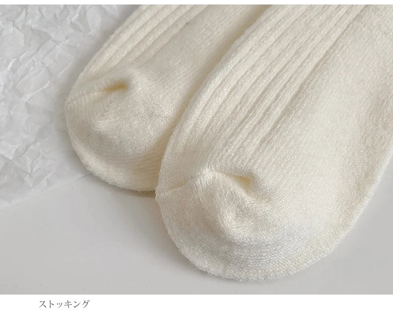 2 Pairs Cashmere Socks Winter Women Warm Wool Thickened Mid-Tube Trendy Heel Furry Label Letter Solid Color Snow Boot Socks New