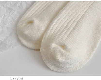 2 Pairs Cashmere Socks Winter Women Warm Wool Thickened Mid-Tube Trendy Heel Furry Label Letter Solid Color Snow Boot Socks New