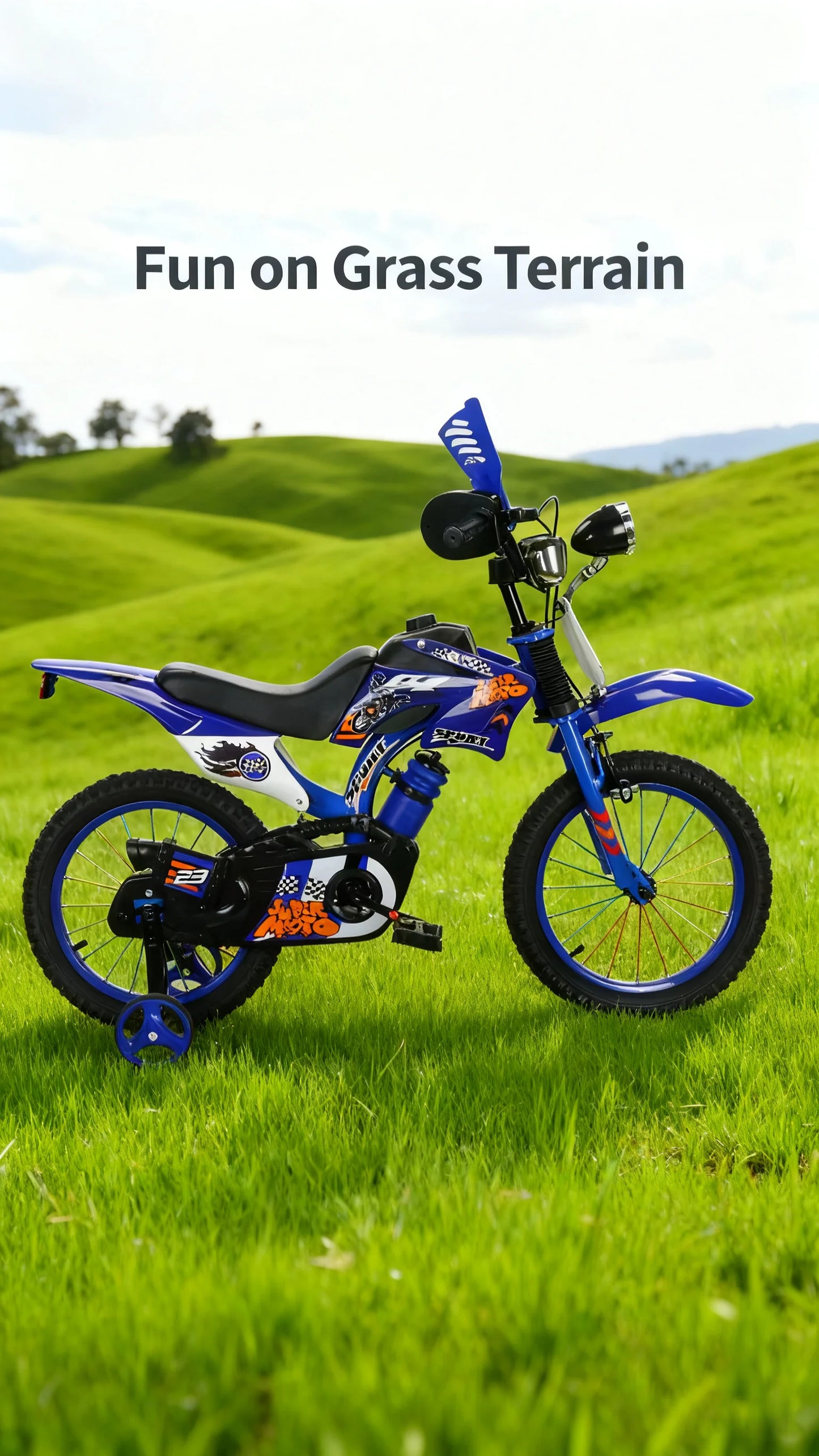 Blue Children's Off-Road Motorcycle Bicycle Pedal Bike with Headlamp Boys And Girls 12-16 Inch Cro