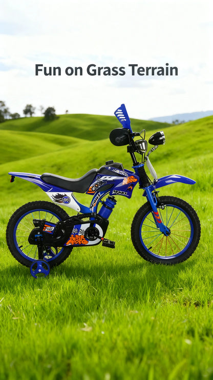Blue Children's Off-Road Motorcycle Bicycle Pedal Bike with Headlamp Boys And Girls 12-16 Inch Cro