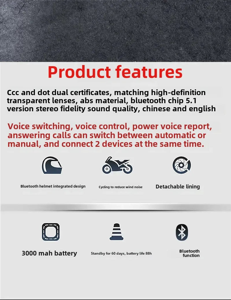 HOT DOT Approved Open Face 3/4 Motorcycle Helmet with Build-In Bluetooth Headset Earphone and Detachable Liner for honda