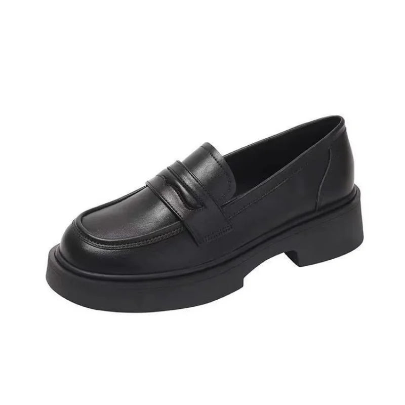 Women Black/Reddish Brown Platform Loafers Round Toe Chunky Sole Slip On Penny Loafers Comfortable Casual Office Shoes