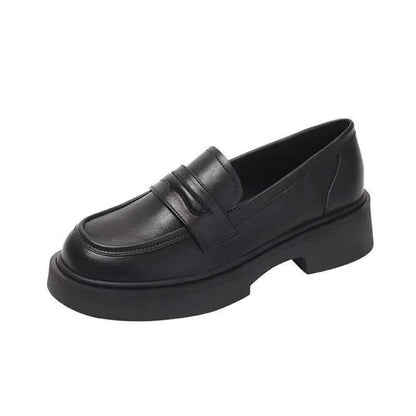 Women Black/Reddish Brown Platform Loafers Round Toe Chunky Sole Slip On Penny Loafers Comfortable Casual Office Shoes