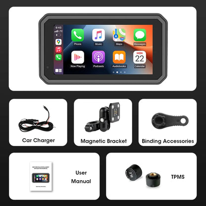 6.25 Inch Portable Quick Disassembly Motorcycle Carplay Android Auto GPS for Moto Navigation IP67 Waterproof IPS Display TPMS