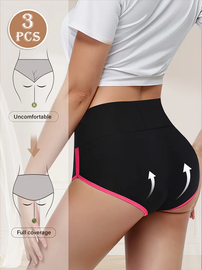 3-Pack Women's High-Waisted Tummy Control Briefs - Elegant Contrast Trim with Floral & Butterfly Design, Soft Breathable Fabric,