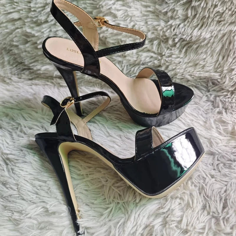 Women Peep Toes Sandals Stiletto Sexy Pumps Luxury Club 14cm Elegant Platform High Heels Nighclub Party Wedding Jazz Dance Shoes