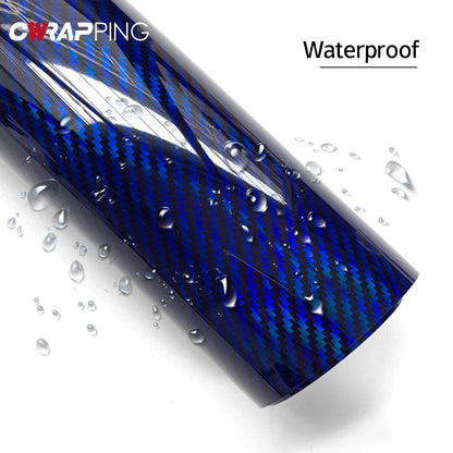 Laser Blue Carbon Fiber Car Stickers Glossy Holographic Color Change Film Self-Adhesive Vinyl Car Wrap Cover Air Release Foil